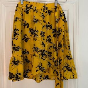 Michael Kors Floral Yellow and Black Women's Wrap Skirt Sz L